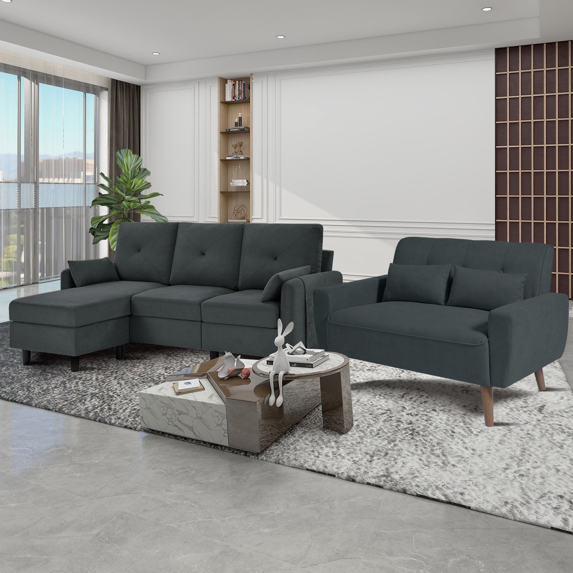 Soscana Living Room Furniture Set,Convertible L Shaped Sectional Sofa Couch and Loveseat, 3 Seater with Storage Ottoman and 2 Seater, Modern Seating Set for Apartment Living Room Office Studio