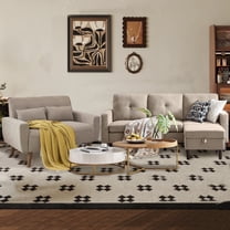 Soscana Living Room Furniture Set, Sectional Sofa Couch with Storage Ottoman and Loveseat,L-shaped 3 Seater Sofa with Side Pockets, for Living Room Apartment Office Studio