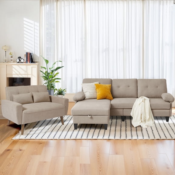 Soscana Living Room Furniture Set Sectional Sofa with Storage Ottoman and Loveseat,Modern L Shaped 3 Seater Couch and 2 Seater Small Sofa for Home Living Room Apartment Office Studio
