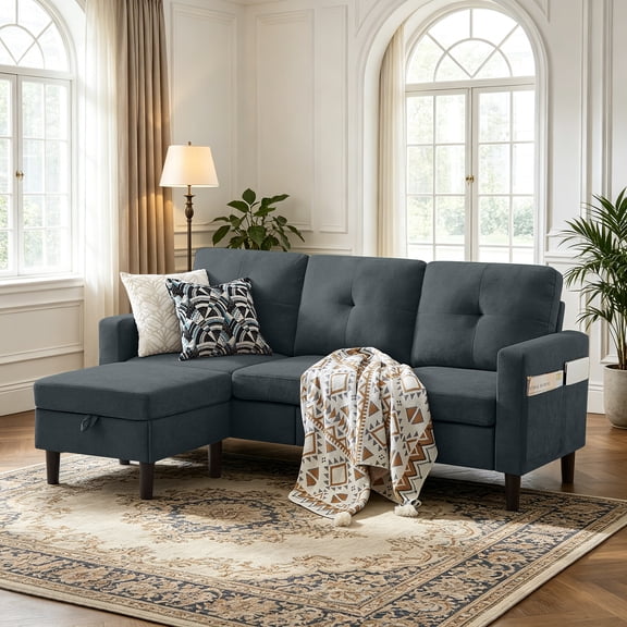 Soscana Living Room Sectional Sofa Couch with Reversible Ottoman 3 Seater L-shaped Couch Convertible Modular Sofa for Home Small Space Apartment Office Studio,Storage Design,Tool Free Assemble