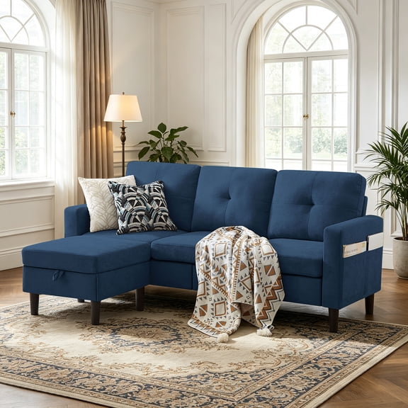 Soscana Living Room Sectional Sofa Couch with Reversible Ottoman 3 Seater L-shaped Couch Convertible Modular Sofa for Home Small Space Apartment Office Studio,Storage Design,Tool Free Assemble