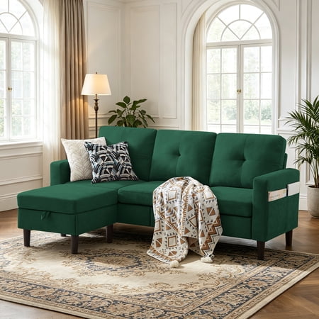 Soscana Living Room Sectional Sofa Couch with Reversible Ottoman 3 Seater L-shaped Couch Convertible Modular Sofa for Home Small Space Apartment Office Studio,Storage Design,Tool Free Assemble