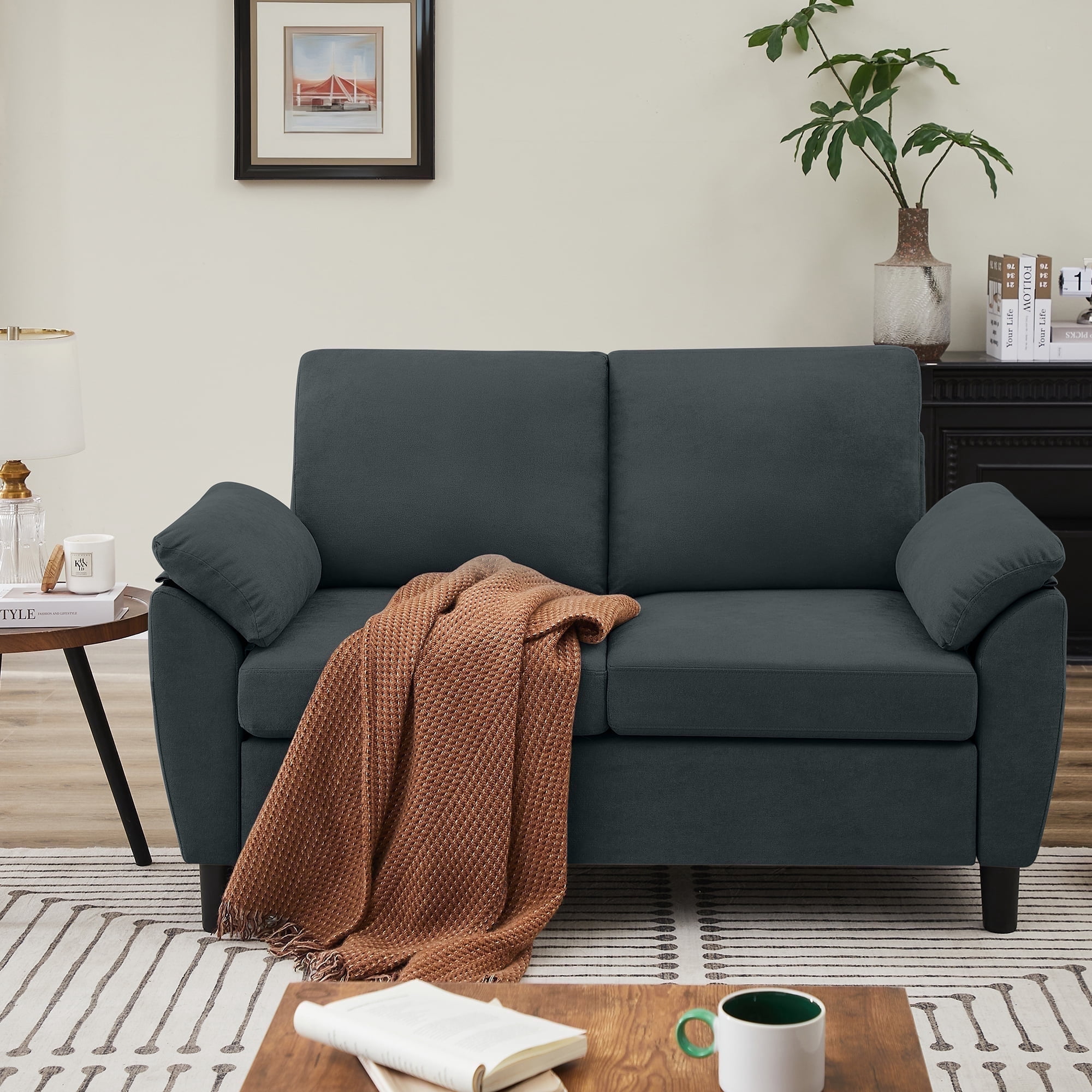 Soscana Loveseat with Storage Side Pockets, 2 Seat Sofa Love Seat Small Couch for Living Room Bedroom Apartment Office Studio,Dark Gray