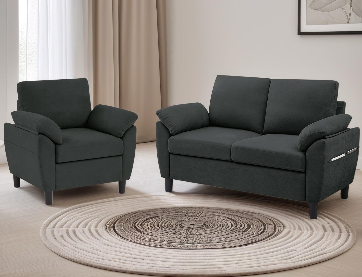 Soscana Modern Loveseat and Accent Chair 2 Piece Set, Small Couch Sofa ...