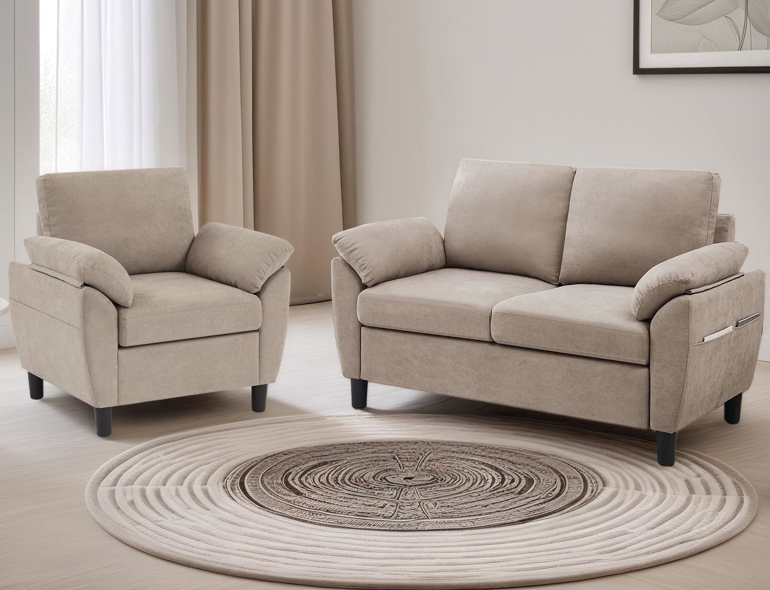 Soscana Modern Loveseat and Accent Chair 2 Piece Set, Small Couch Sofa ...