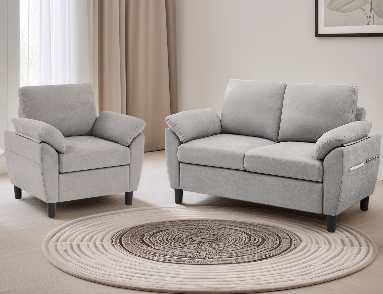 Soscana Modern Loveseat and Accent Chair 2 Piece Set, Small Couch Sofa ...
