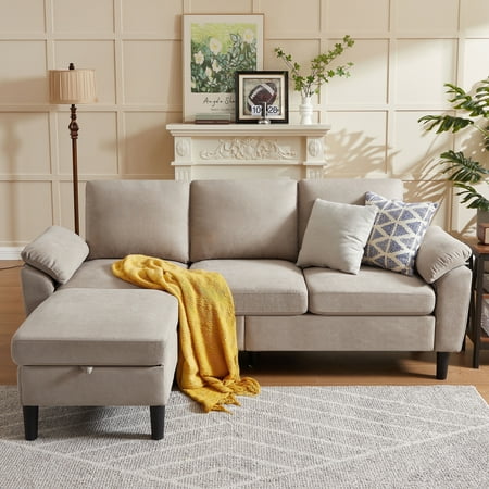 Soscana Modular Sofa Convertible Sectional Sofa with Ottoman,L-shaped 3 Seat Couch with Storage Footstool Side Pocket,for Living Room Home Office