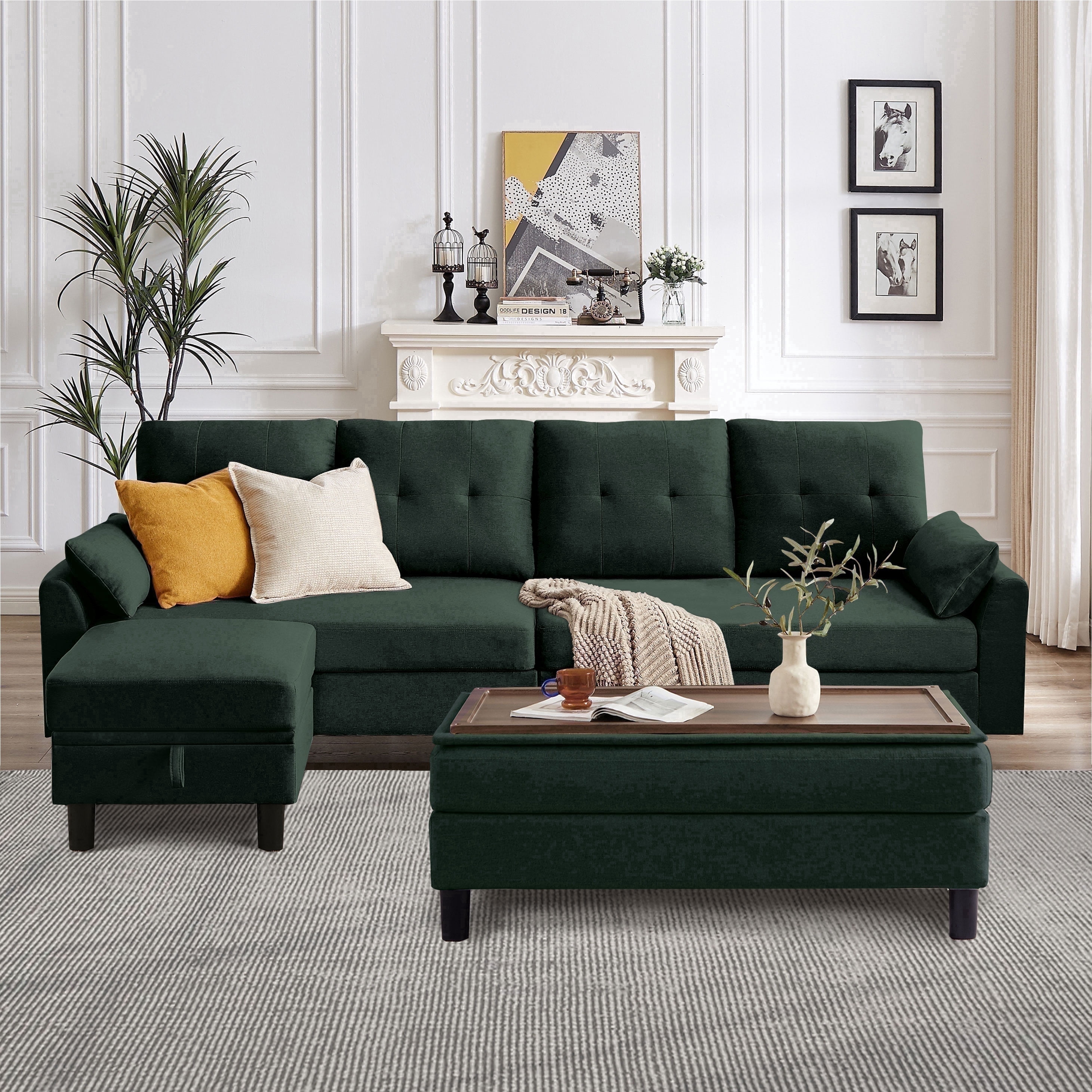 Soscana Sectional Sofa with 2 Storage Ottoman,4 Seat L Shaped Couch ...