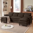 thumbnail image 1 of Soscana U Shaped Cloud Couch Sectional Sofa 4 Seat with Double Chaise, Modern Linen Sofa with Waist Pillows for Living Room Apartment Office Studio,Brown, 1 of 13