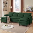 thumbnail image 1 of Soscana U Shaped Cloud Couch Sectional Sofa 4 Seat with Double Chaise, Modern Linen Sofa with Waist Pillows for Living Room Apartment Office Studio,Green, 1 of 12