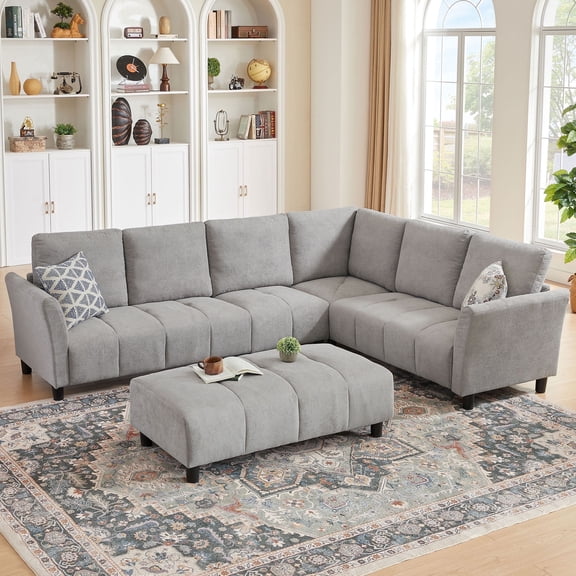 Soscana Sectional Sofa Couch L Shaped Corner Sofa with Ottoman Enlarged,Upholstered 6-seater Sofa with Detachable Back Cushion, Oversized Modern Modular Sofa for Living Room Apartment Office