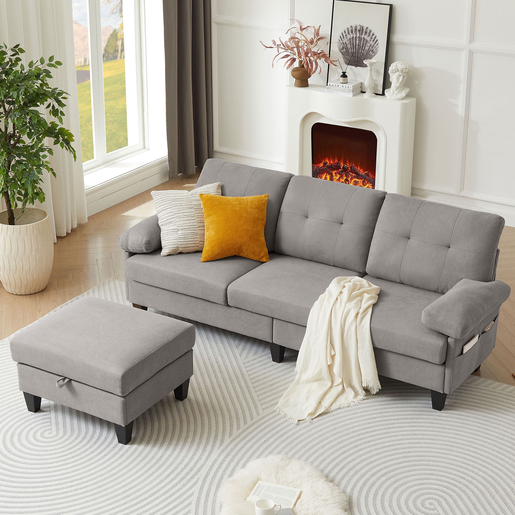 Soscana Sectional Sofa Couch with Reversible Storage Ottoman and