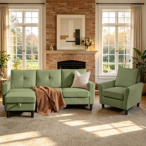 Soscana Sectional Sofa Set with Storage Ottoman and Accent Chair,Living Room 3 Seat L Shaped Couch and Single Chair Armchair,Living Room Furniture Set for Home Apartment Office Studio
