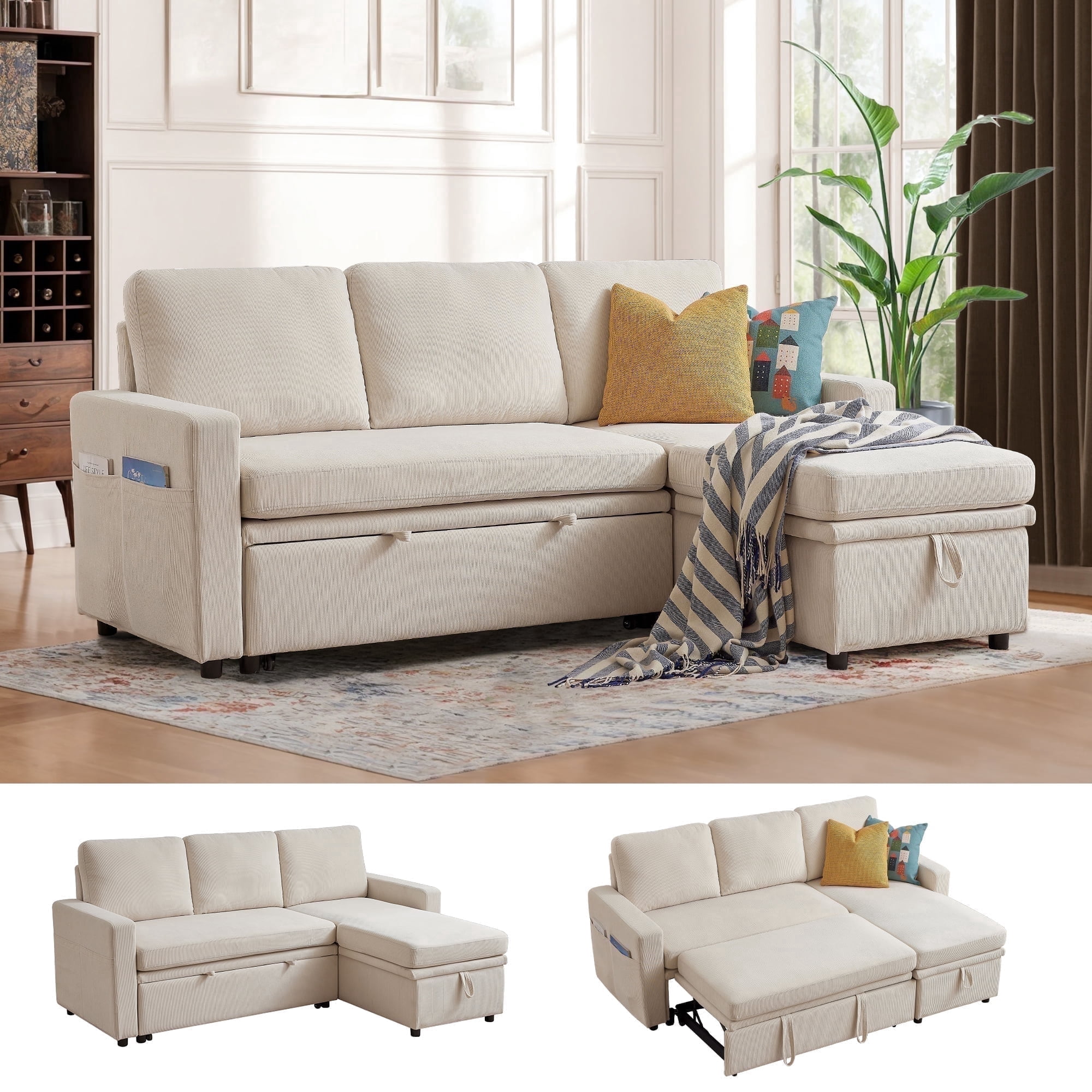 Photo inspiration: Fresh Look at Soscana Sectional Sofa With Reversible Storage Chaise Sleeper Sofa Couch