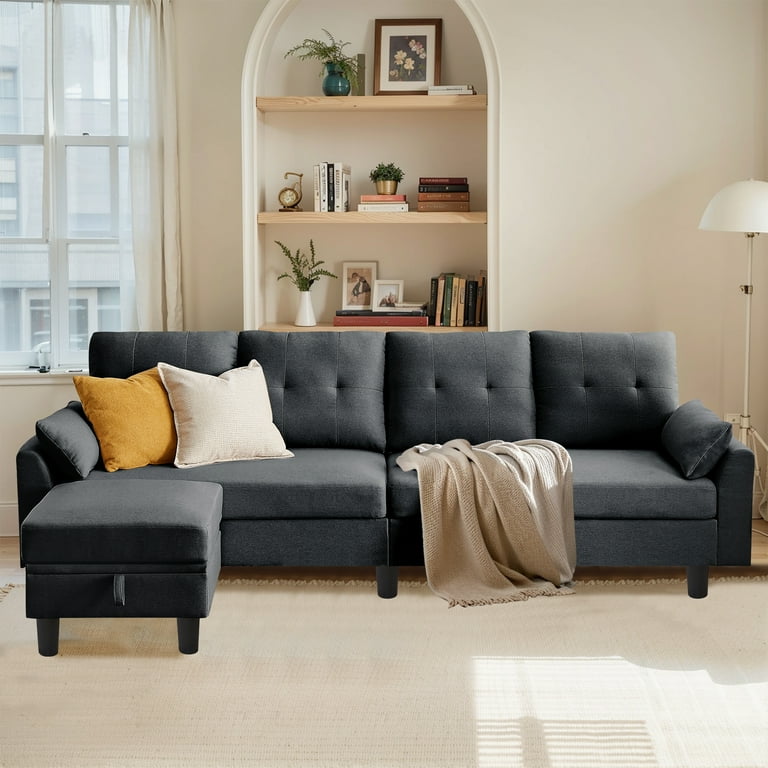 Soscana Sectional Sofa with Storage Ottoman, 4-Seater L-Shaped