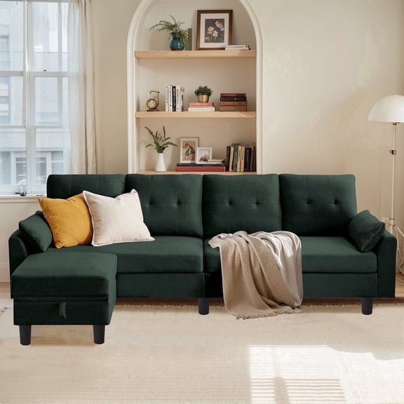 Soscana 102" Sectional Sofa Couch with Storage Ottoman and Side Pockets,4 Seater Chaise Sofa L Shaped Couch for Living Room Office Reading Room Apartment Studio