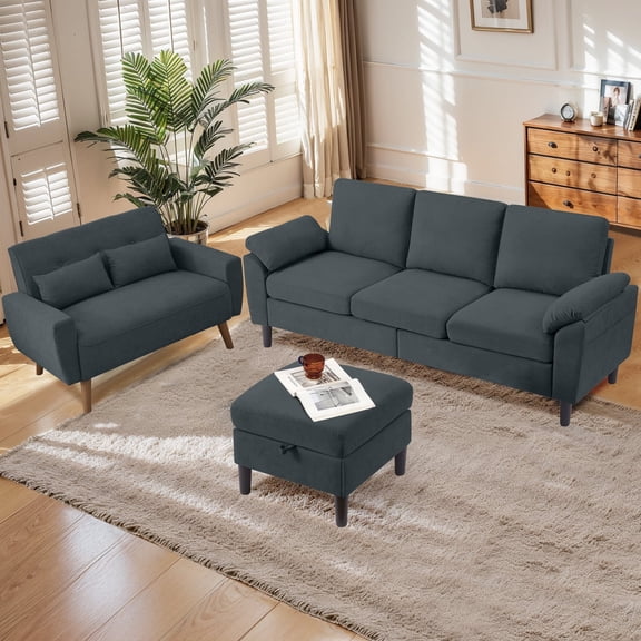Soscana Sectional Sofa with Storage Ottoman and Loveseat, 3 Seat L Shaped Couch and 2 Seat Sofa,Living Room Furniture Set for Home Apartment Office Studio