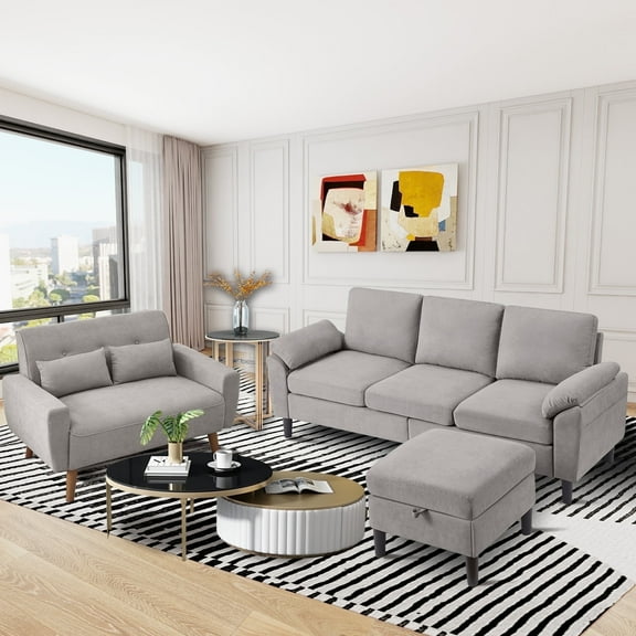 Soscana Sectional Sofa with Storage Ottoman and Loveseat, 3 Seat L Shaped Couch and 2 Seat Sofa,Living Room Furniture Set for Home Apartment Office Studio