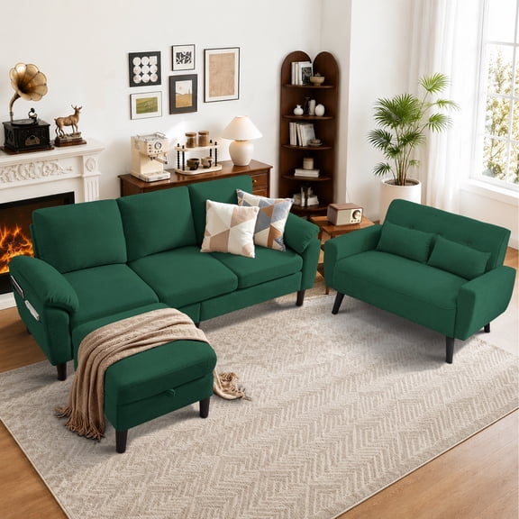Soscana Sectional Sofa with Storage Ottoman and Loveseat, 3 Seat L Shaped Couch and 2 Seat Sofa,Living Room Furniture Set for Home Apartment Office Studio