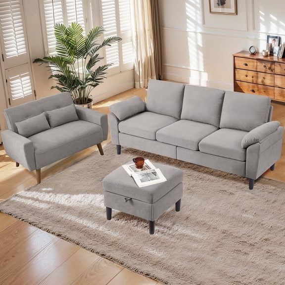 Soscana Sectional Sofa with Storage Ottoman and Loveseat, 3 Seat L Shaped Couch and 2 Seat Sofa,Living Room Furniture Set for Home Apartment Office Studio