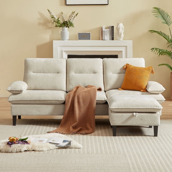 Soscana Sectional Sofa with Storage Ottoman,3 Seater L Shaped Couch,Modern Comfy Sofa for Living Room Apartment Office Studio,Beige