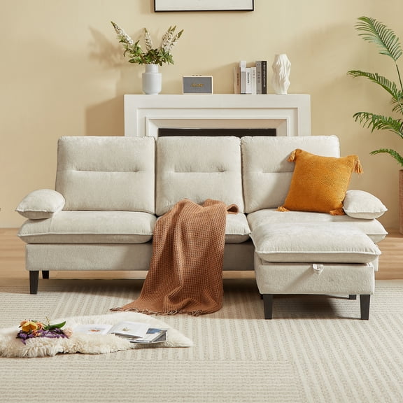 Soscana Sectional Sofa with Storage Ottoman,3 Seater L Shaped Couch,Modern Comfy Sofa for Living Room Apartment Office Studio,Beige