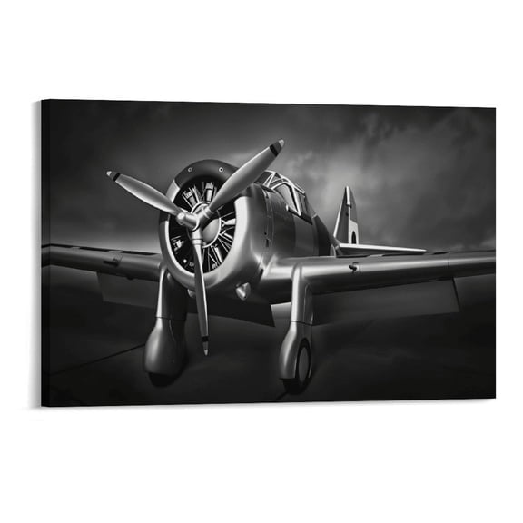 Soscooter Airplane Propeller Wall Art Men Office Wall Decor Vintage Aircraft Picture Black and White Canvas Prints Artwork Fighter Poster Modern Aviation Military Painting,18x12 inches