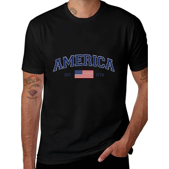 Soscooter America EST 1776 American Flag T Shirt, 4th of July Patriotic Freedom Tee, Vintage USA Independence Day Casual Top,black - S