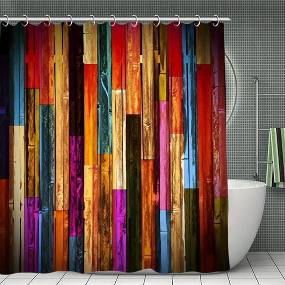 Soscooter Bathroom Uses Colored Wooden 3D Shower Curtain, Luxurious Bathtub Waterproof Shower Curtains, Bright Fabric Shower Curtains 70.8x70.8 Iniches