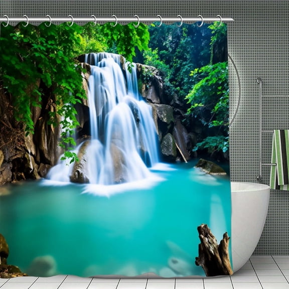 Soscooter Bathroom Uses Waterfall 3D Shower Curtain, Deluxe Bathtub Waterproof Shower Curtains, Bright Fabric Shower Curtains 70.8x70.8 Iniches
