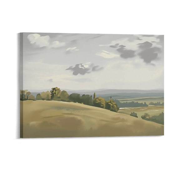 Soscooter Canvas Wall Art Vintage Decor, Large Farmhouse Nature Scenery Clouds Valley Grassland Pictures Prints for Living Room Bedroom Office 16x12 inches