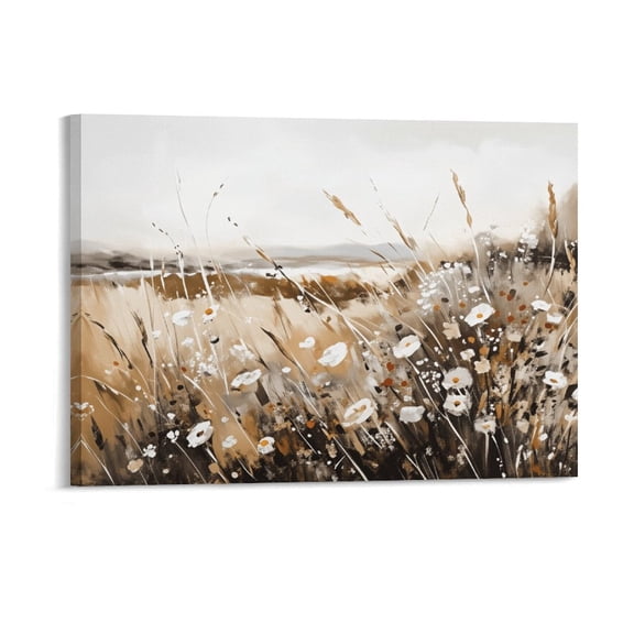 Soscooter Framed Vintage Wall Art Home Decor, Farmhouse Decor Wall Art Autumn Country Wildflower Field Nature Canvas Art Wall Decor Living Room,16x12 inches