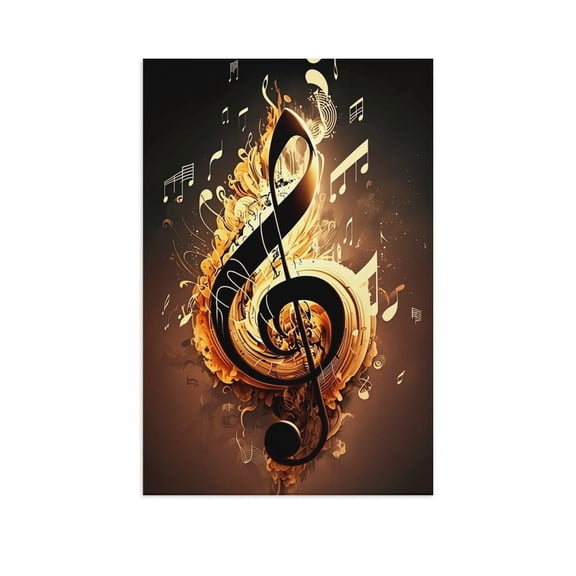 Soscooter Golden Treble Clef Music Note Canvas Wall Art, Musical Themed Print, Music Room Aesthetic Home Decor,16x24 inch