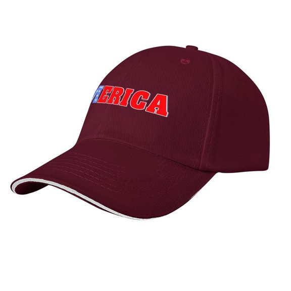 Soscooter Merica USA Flag Star Letter Print Sandwich Baseball Cap, Vintage Patriotic 4th of July Independence Day Casual Hat,Adjustable - crimson