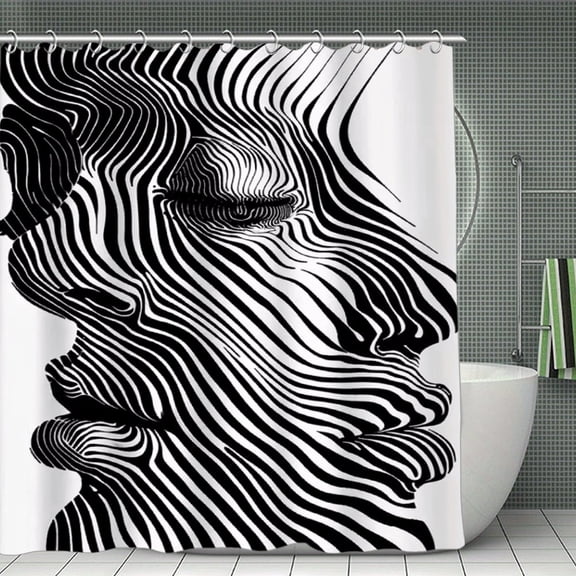 Soscooter Modern Abstract Black & White Face Outline Curtain - Bathroom Shower Window Panel Divider, Machine Washable,70.8x70.8In
