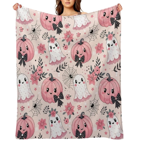 Soscooter Pink Cute Pumpkin Halloween Blanket, Lace Ghost Plush, 30x40 Inch