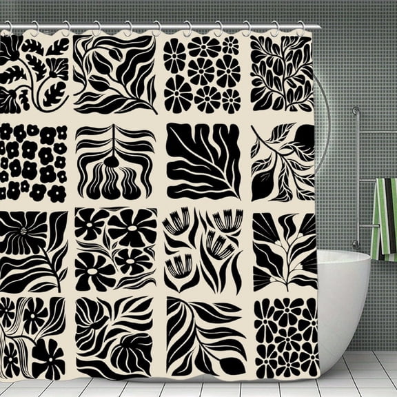 Soscooter Retro Shower Curtain Vintage Abstract Boho Floral Shower Curtains Pink Black Botanical Geometric Groovy Aesthetic Pattern Shower Curtain 70.8x70.8Inch