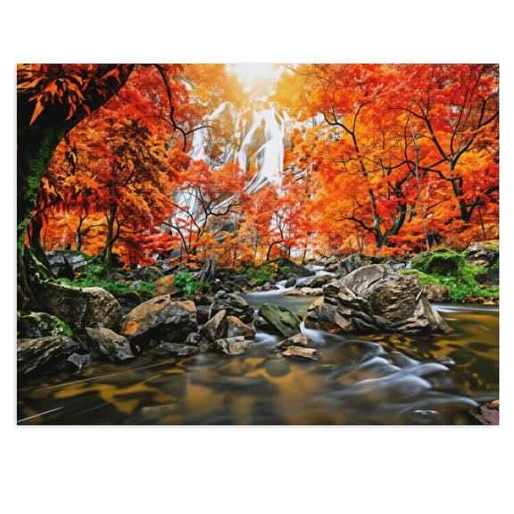 Soscooter Sunset Waterfall Wall Art Burnt Orange Wall Decor Nature Tropical Forest Landscape Photo Canvas Prints Picture for Living Room Bedroom 16x12 inches