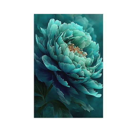 Soscooter Teal Large Peony Flower Canvas Wall Art, 3D Textured Floral Print, Luxury Elegant Living Room Bedroom Decor,24x36 inch