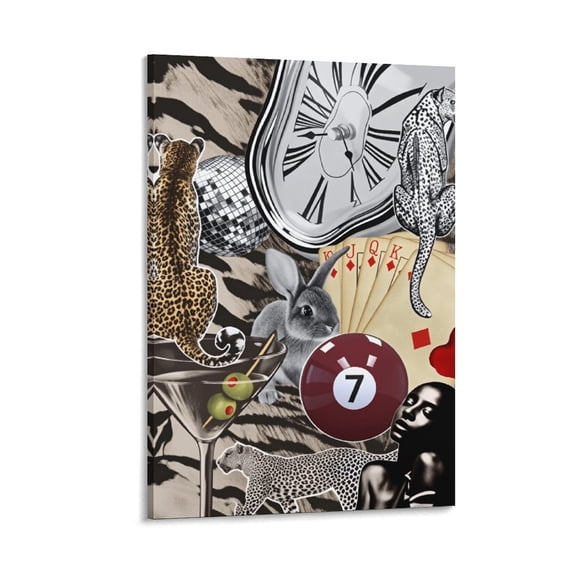 Soscooter Trendy Leopard Wall Art Cheetah Canvas Aesthetic Wall Decor Funky 8 Ball Lucky Poster Prints Pictures Artwork for Bedroom Living Room 12x18 inches