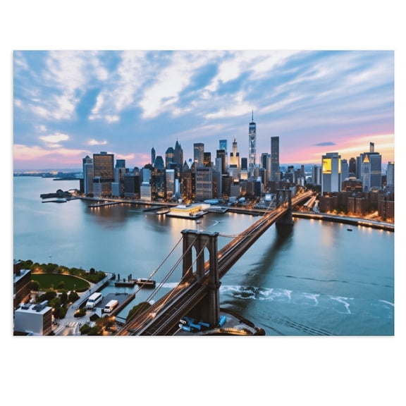 Soscooter York, Brooklyn Bridge At Dusk, Manhattan Canvas Wall Art For Living Room Decor Aesthetic Vintage Prints Outdoor Wall Decor Wall Decor Trendy Room Decor 16x12 inches