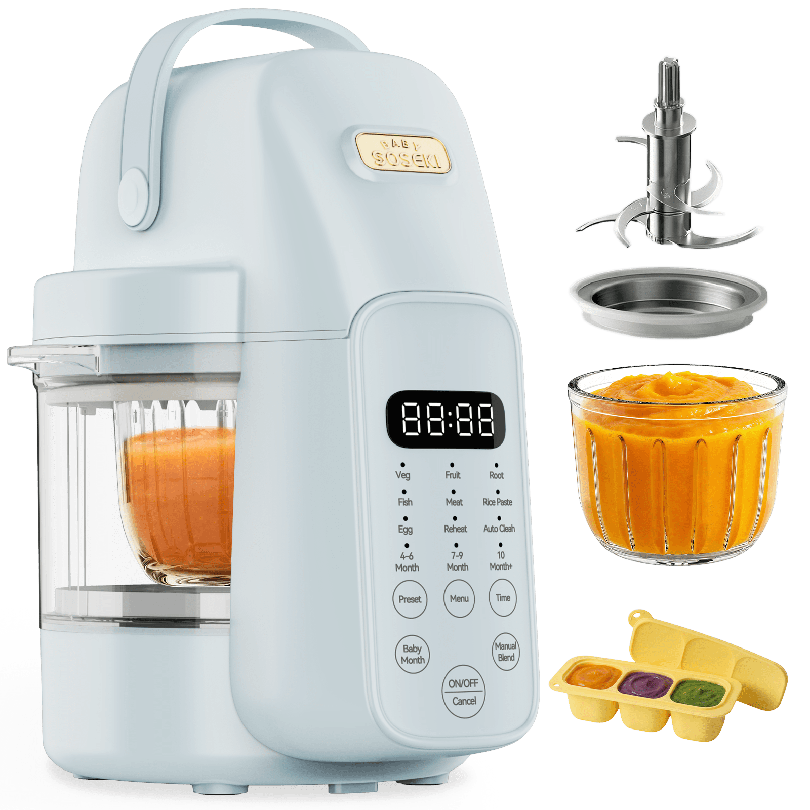 SosekiBaby FM01 Glass Baby Food Maker Steamer and Blender, 316L Stainless Steel Blades,One Step Baby Food Processor Puree Maker for Homemade Baby Food, Auto Cooking & Easy Cleaning,BPA-Free