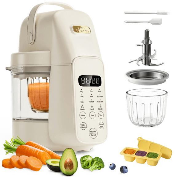 SosekiBaby Tutto Glass Baby Food Maker Steamer and Blender, 316L Stainless Steel Blades,One Step Baby Food Processor Puree Maker for Homemade Baby Food, Auto Cooking & Easy Cleaning,BPA-Free
