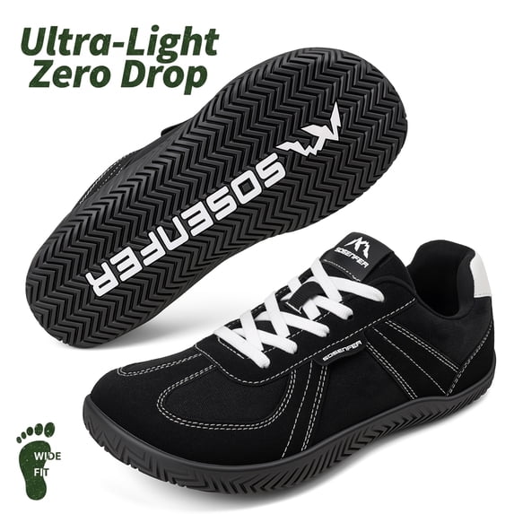 Sosenfer Barefoot Shoes Women Men,Wide Toe Box Zero Drop Unisex Walking Shoes,Non-Slip Lightweight Casual Sneakers for Women Men Black