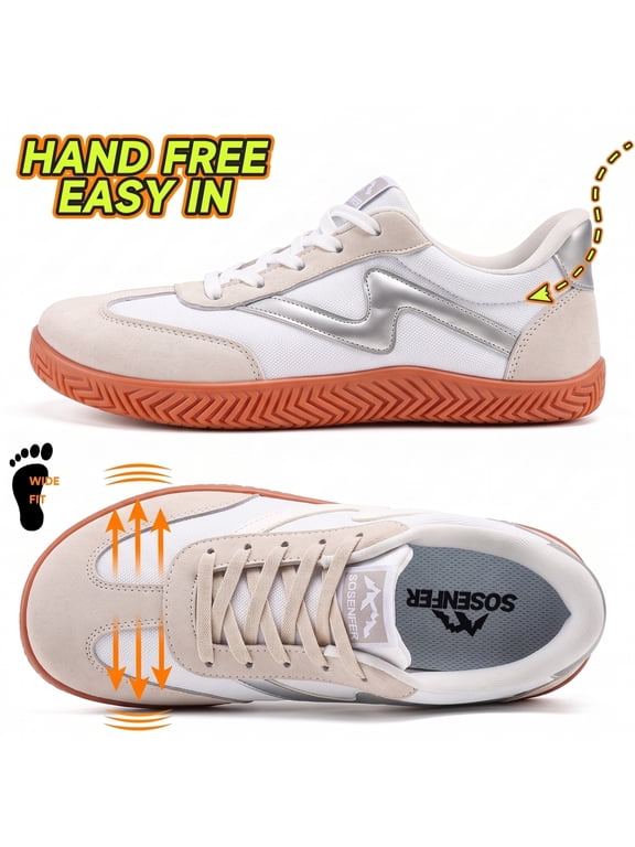 Barefoot Shoes Women,Wide Toe Box Zero Drop Womens Shoes,Slip on Shoes Woman Non-Slip Lightweight Walking Shoes,Casual Sneakers for Women White Gray Size 8