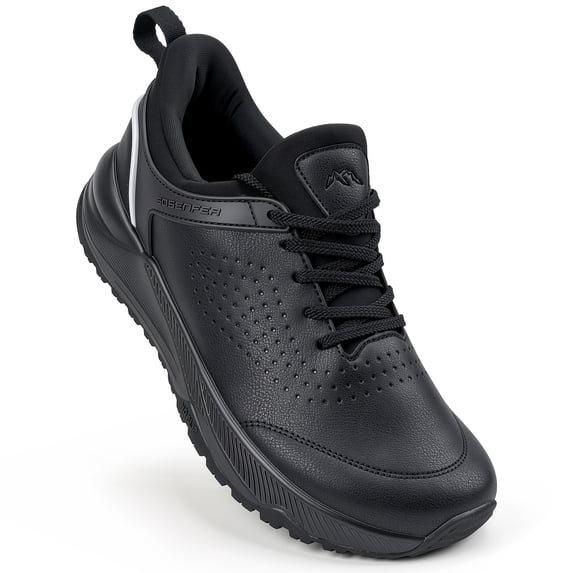Sosenfer Men's Wide Toe Box Work Shoes | Non-Slip Waterproof Hands-Free Slip-On | Anti-Fatigue Supportive Sneakers for Standing All Day