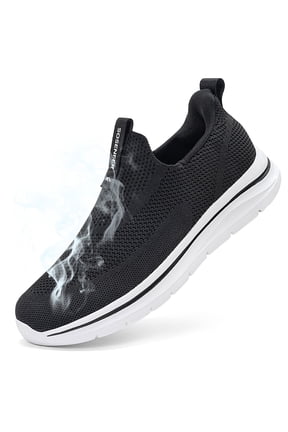 Men's Breathable Slip on Walking Shoes Hands Free Slip in Sneakers Easy Wear Running Shoes Black