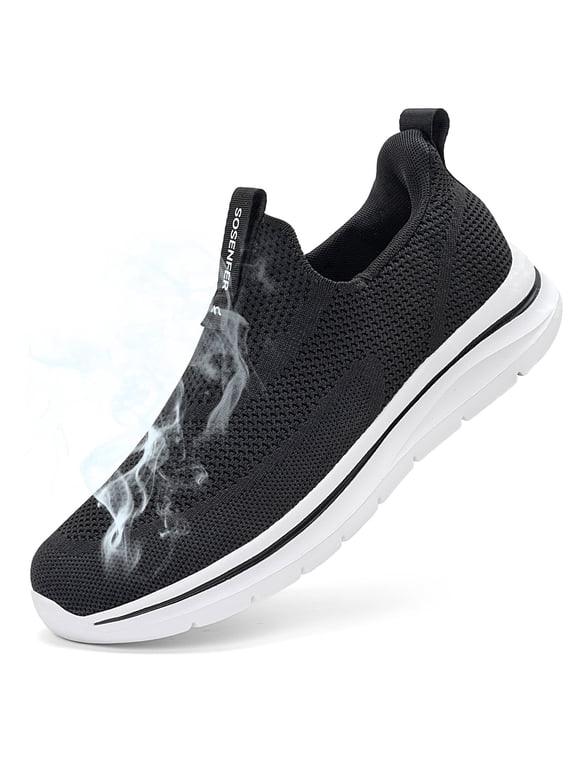 Men's Breathable Slip on Walking Shoes Hands Free Slip in Sneakers Easy Wear Running Shoes Black