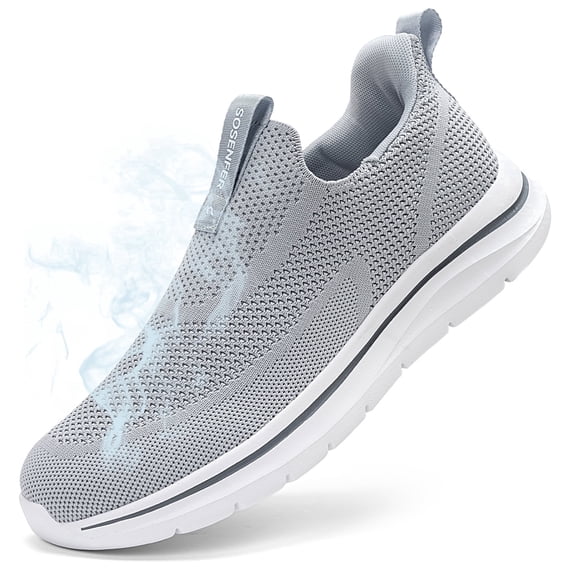 Sosenfer Men's Breathable Slip on Walking Shoes Hands Free Slip in Sneakers Easy Wear Running Shoes Gray