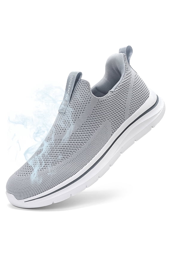 Men's Breathable Slip on Walking Shoes Hands Free Slip in Sneakers Easy Wear Running Shoes Gray